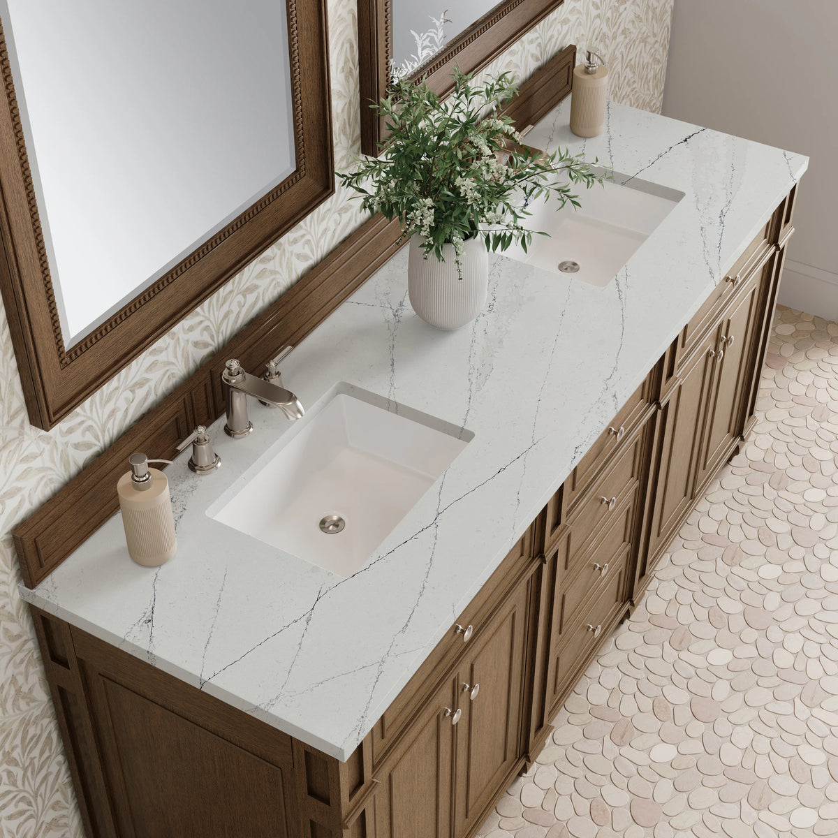 Bristol 72" Double Vanity, Saddle Brown w/ 3 CM Ethereal Noctis Silestone Top, view 5