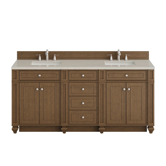 Bristol 72" Double Vanity, Saddle Brown, w/ 3 CM Siberian Silestone Top