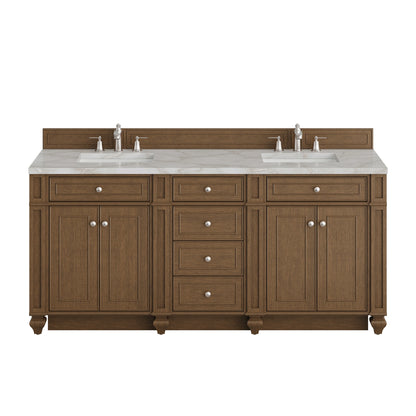 Bristol 72" Double Vanity, Saddle Brown w/ 3 CM Victorian Silver Silestone Top