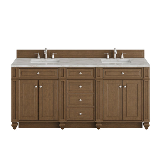 Bristol 72" Double Vanity, Saddle Brown w/ 3 CM Victorian Silver Silestone Top
