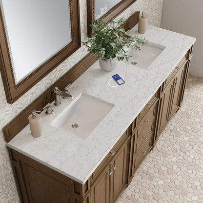 Bristol 72" Double Vanity, Saddle Brown w/ 3 CM Eternal Jasmine Pearl Silestone Top w/FreePower Wireless Charg, view 10