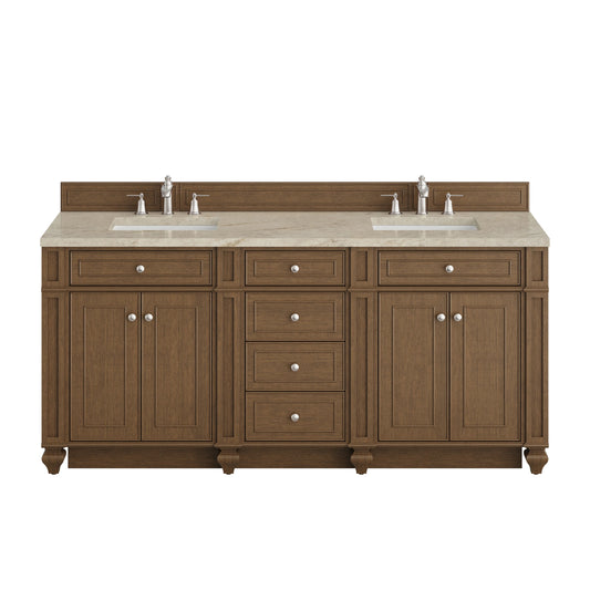 Bristol 72" Double Vanity, Saddle Brown, w/ 3 CM Tajnar Eclos Top w/FreePower Wireless Charger