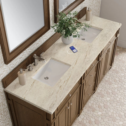 Bristol 72" Double Vanity, Saddle Brown, w/ 3 CM Tajnar Eclos Top w/FreePower Wireless Charger, view 8