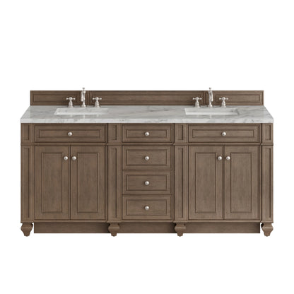 Bristol 72" Double Vanity, Whitewashed Walnut w/ 3 CM Carrara Marble Top