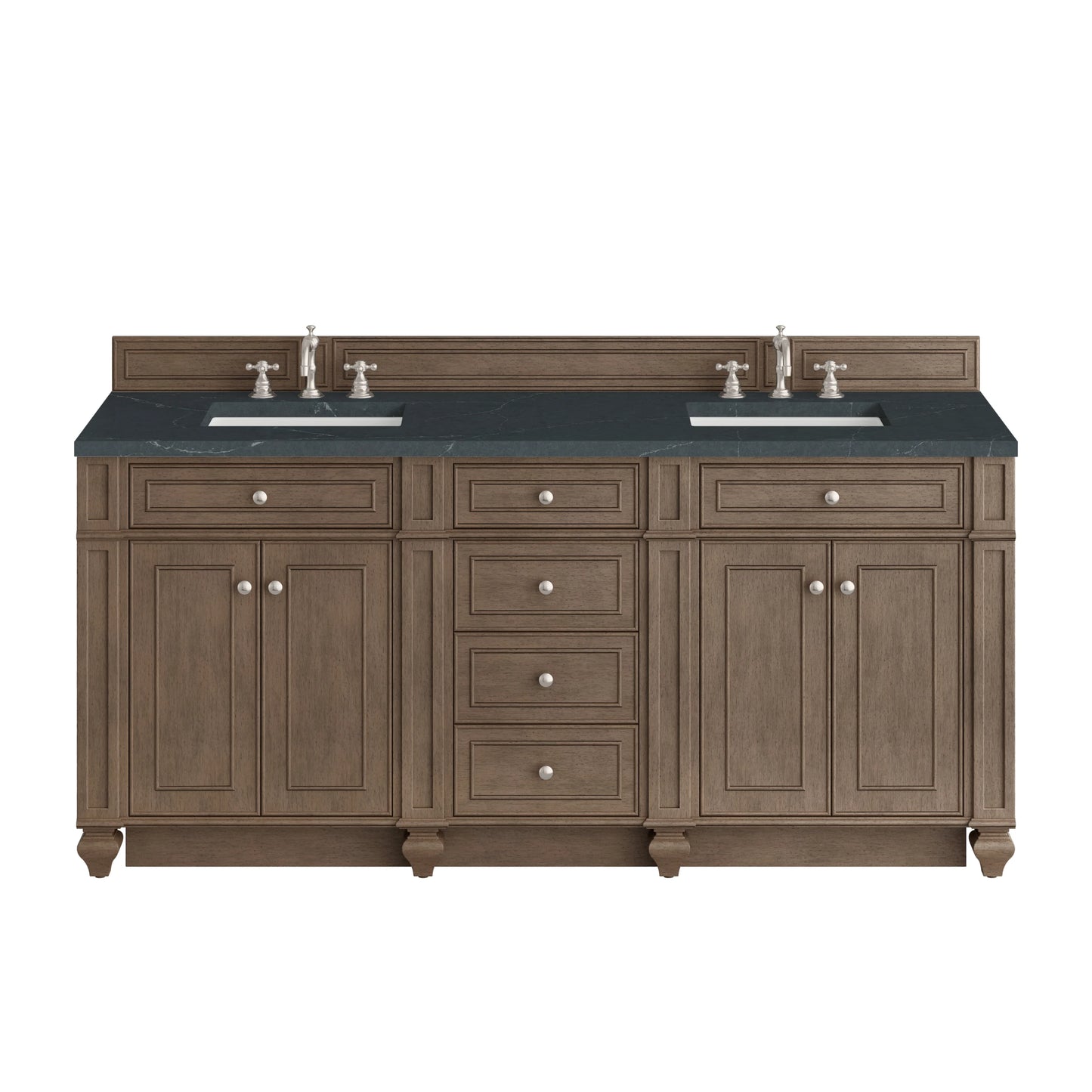 Bristol 72" Double Vanity, Whitewashed Walnut w/ 3 CM Charcoal Soapstone Silestone Top