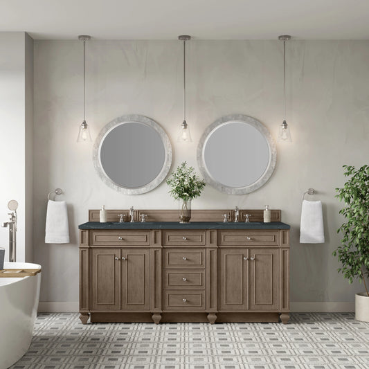 Bristol 72" Double Vanity, Whitewashed Walnut w/ 3 CM Charcoal Soapstone Silestone Top, view 2