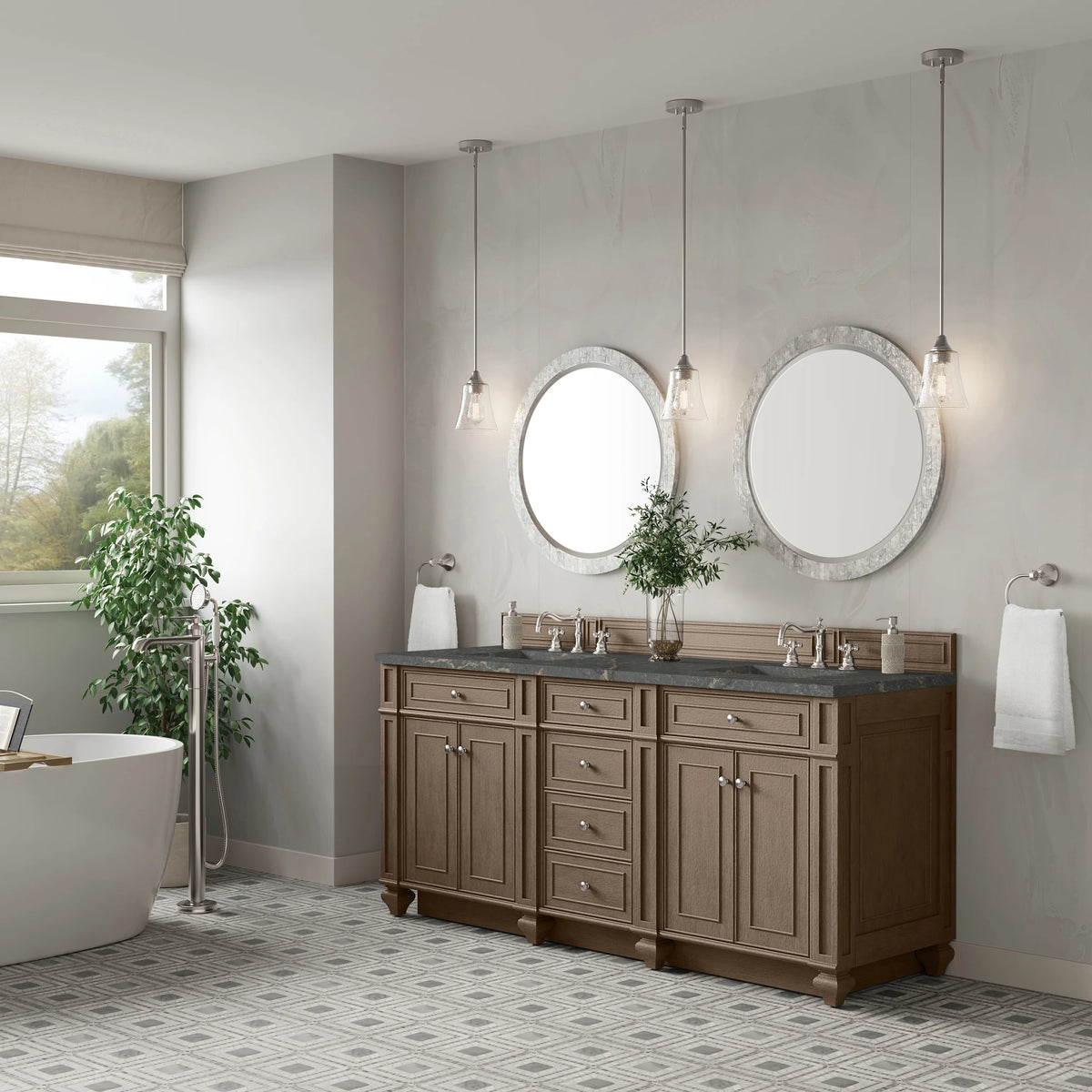 Bristol 72" Double Vanity, Whitewashed Walnut w/ 3 CM Parisien Bleu Silestone Top, view 3