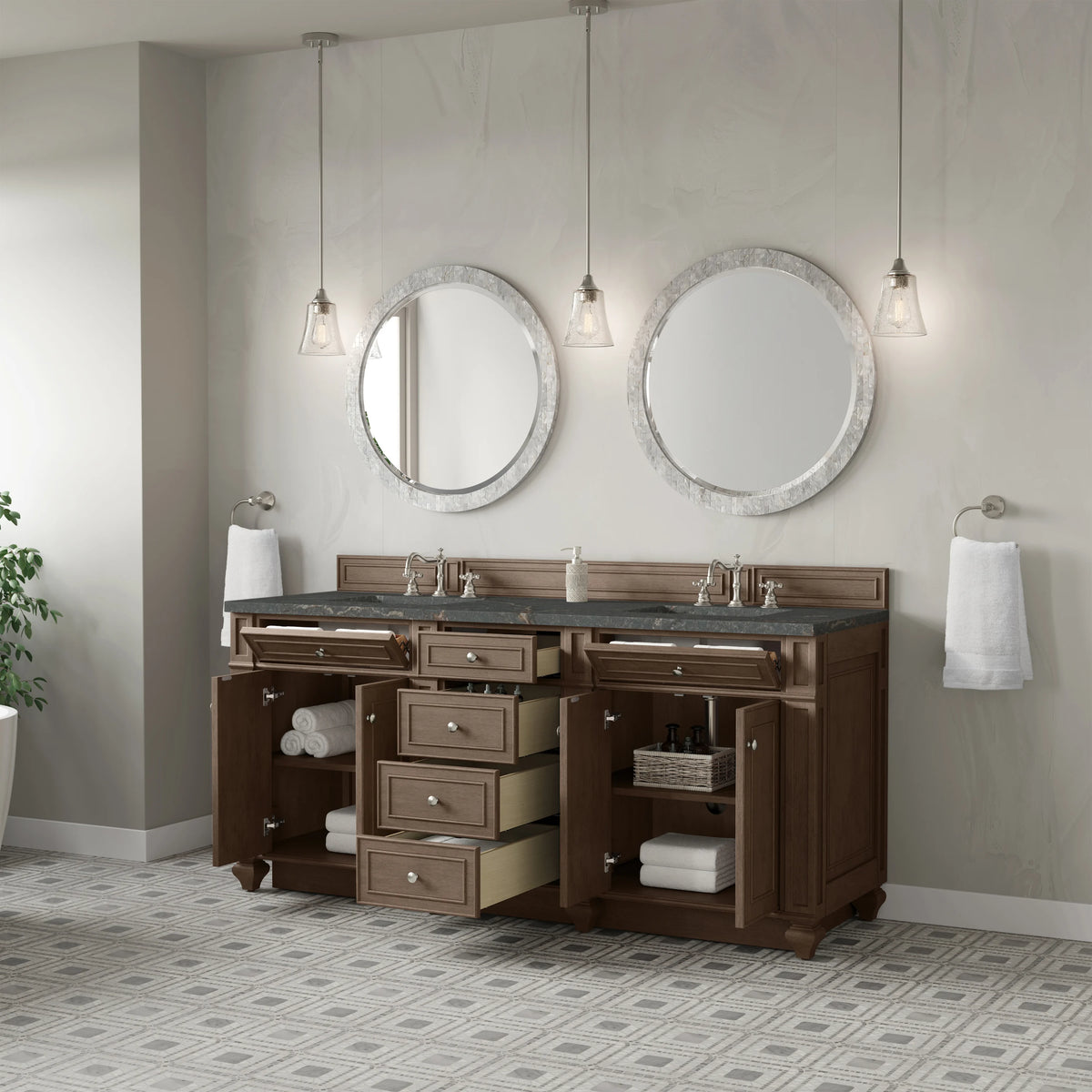 Bristol 72" Double Vanity, Whitewashed Walnut w/ 3 CM Parisien Bleu Silestone Top, view 4