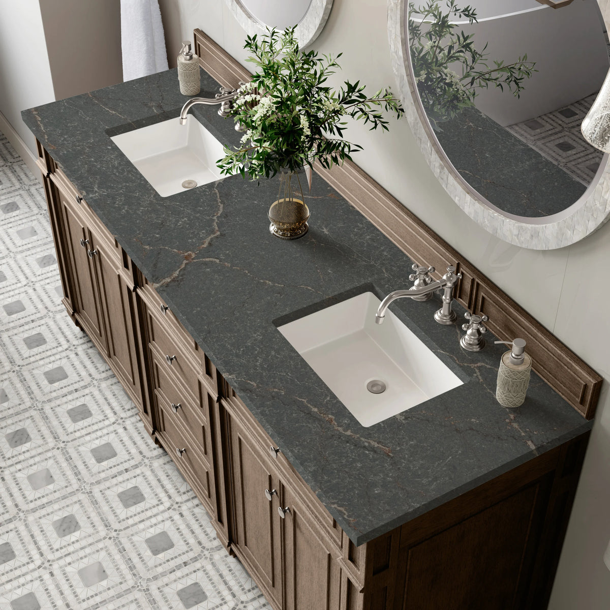 Bristol 72" Double Vanity, Whitewashed Walnut w/ 3 CM Parisien Bleu Silestone Top, view 6