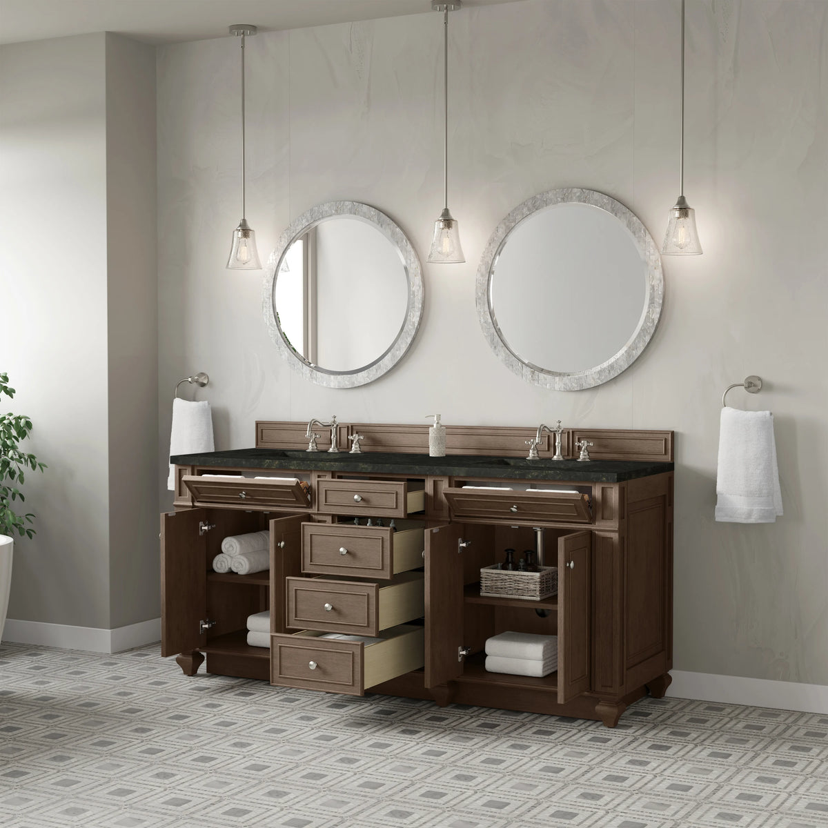 Bristol 72" Double Vanity, Whitewashed Walnut, w/ 3 CM Phantome Eclos Top, view 4