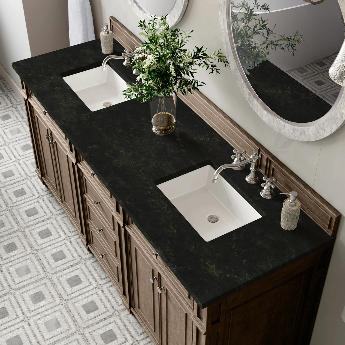 Bristol 72" Double Vanity, Whitewashed Walnut, w/ 3 CM Phantome Eclos Top, view 6