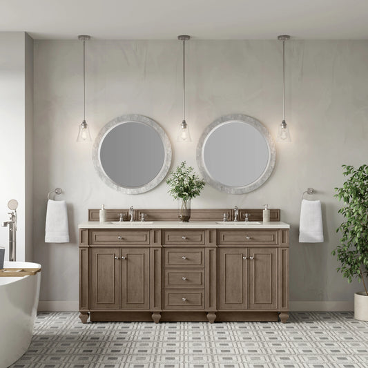 Bristol 72" Double Vanity, Whitewashed Walnut, w/ 3 CM Siberian Silestone Top, view 2