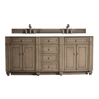Bristol 72" Double Vanity, Whitewashed Walnut w/ 3 CM White Zeus Silestone Top