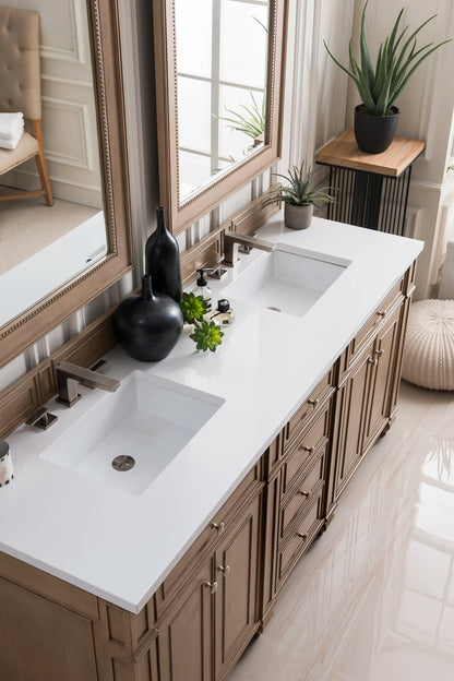Bristol 72" Double Vanity, Whitewashed Walnut w/ 3 CM White Zeus Silestone Top, view 2