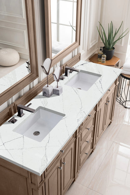 Bristol 72" Double Vanity, Whitewashed Walnut w/ 3 CM Ethereal Noctis Silestone Top w/FreePower Wireless Charger, view 5