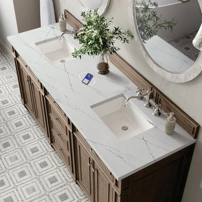Bristol 72" Double Vanity, Whitewashed Walnut w/ 3 CM Ethereal Noctis Silestone Top w/FreePower Wireless Charger, view 8