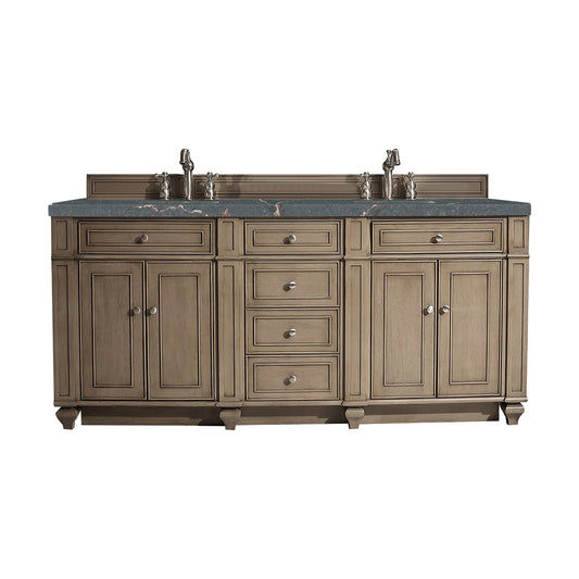 Bristol 72" Double Vanity, Whitewashed Walnut w/ 3 CM Parisien Bleu Silestone Top w/FreePower Wireless Charger