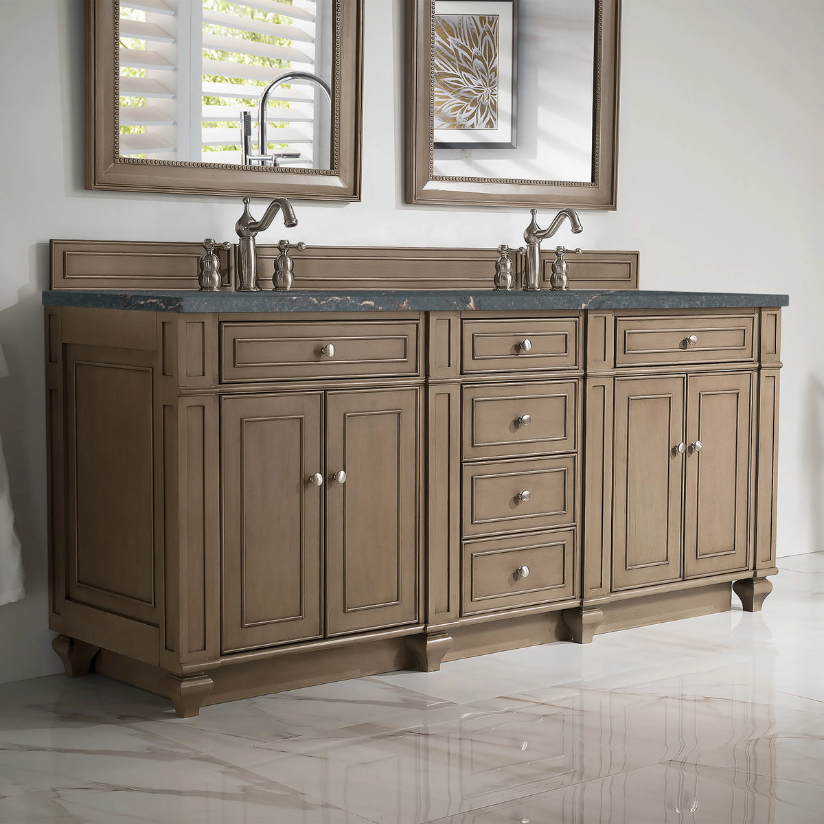 Bristol 72" Double Vanity, Whitewashed Walnut w/ 3 CM Parisien Bleu Silestone Top w/FreePower Wireless Charger, view 5