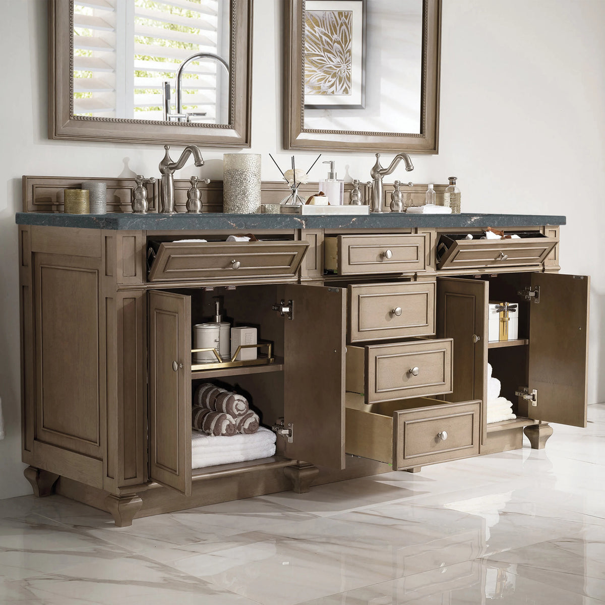 Bristol 72" Double Vanity, Whitewashed Walnut w/ 3 CM Parisien Bleu Silestone Top w/FreePower Wireless Charger, view 6