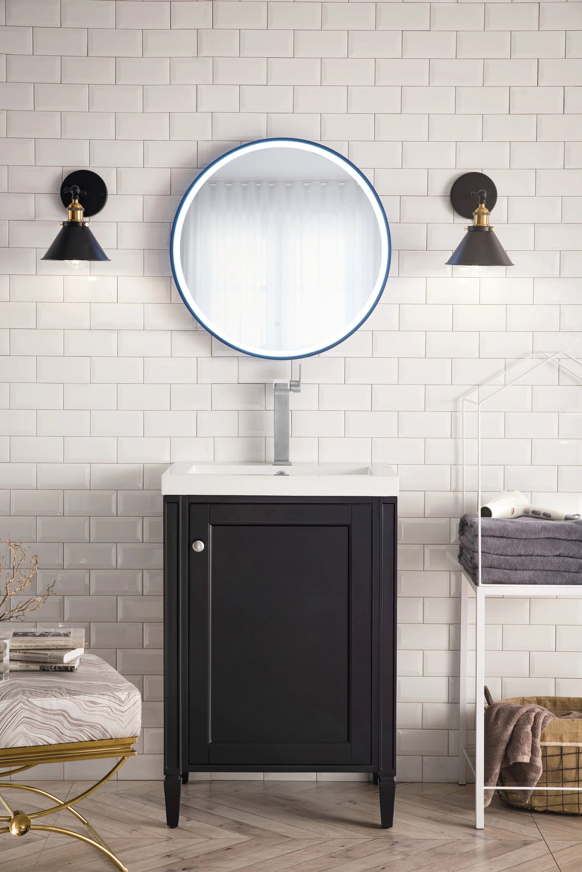 Britannia 24" Single Vanity, Black Onyx w/ White Glossy Composite Stone Top, view 2