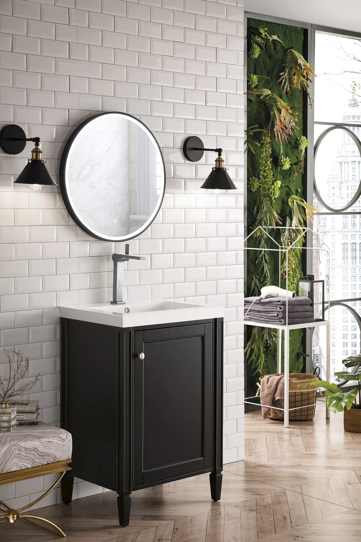 Britannia 24" Single Vanity, Black Onyx w/ White Glossy Composite Stone Top, view 3