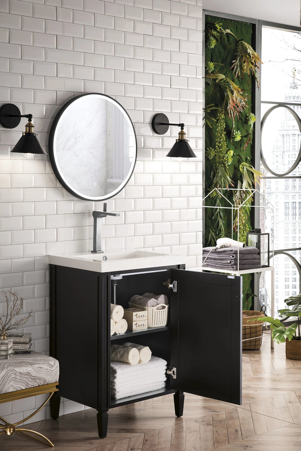 Britannia 24" Single Vanity, Black Onyx w/ White Glossy Composite Stone Top, view 4