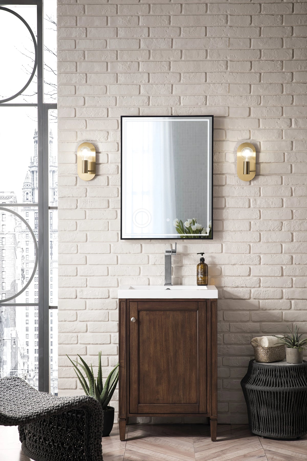 Britannia 24" Single Vanity, Mid-Century Acacia w/ White Glossy Composite Stone Top, view 2