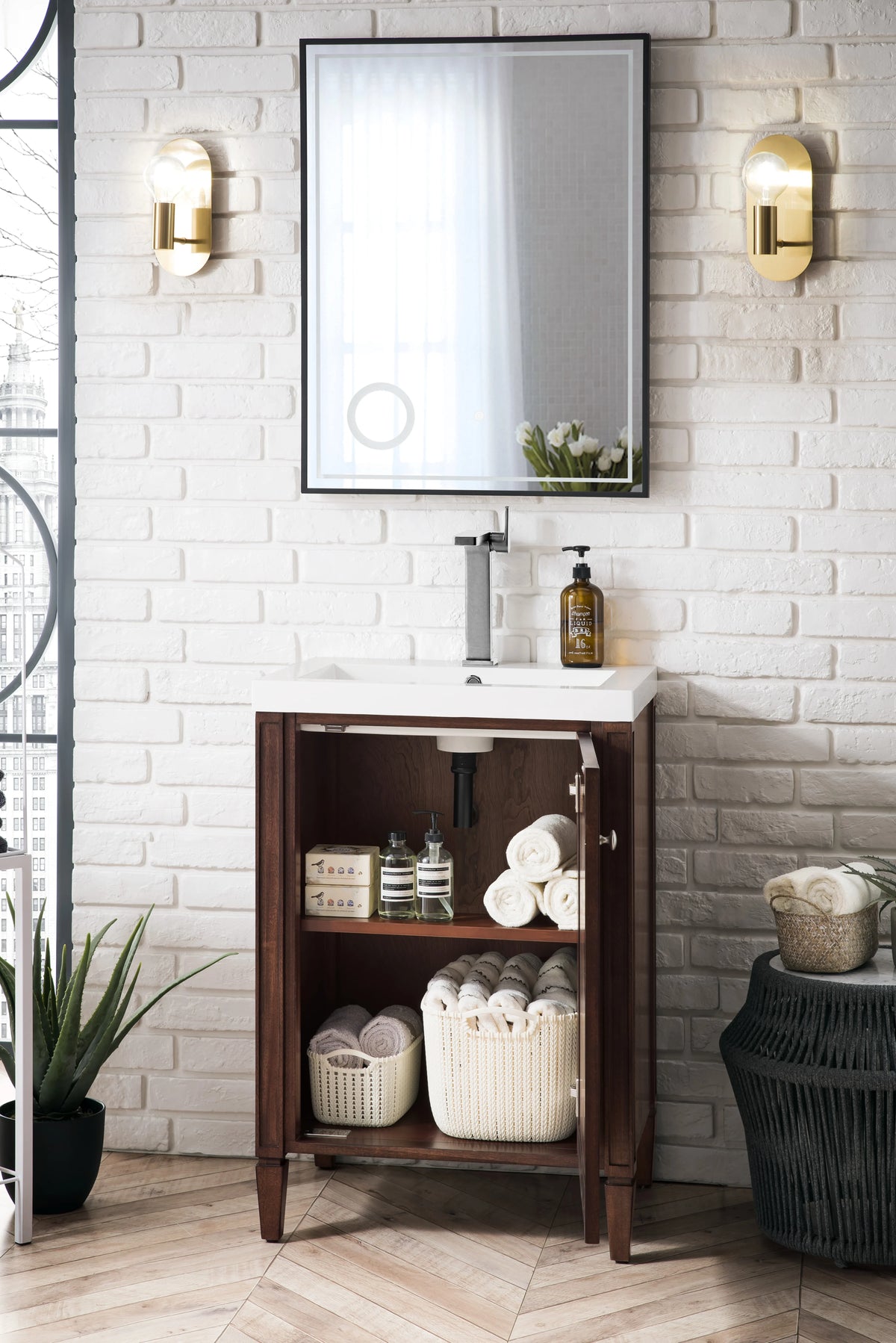 Britannia 24" Single Vanity, Mid-Century Acacia w/ White Glossy Composite Stone Top, view 3