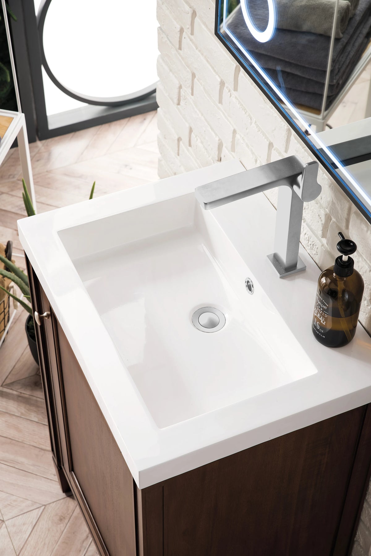 Britannia 24" Single Vanity, Mid-Century Acacia w/ White Glossy Composite Stone Top, view 8