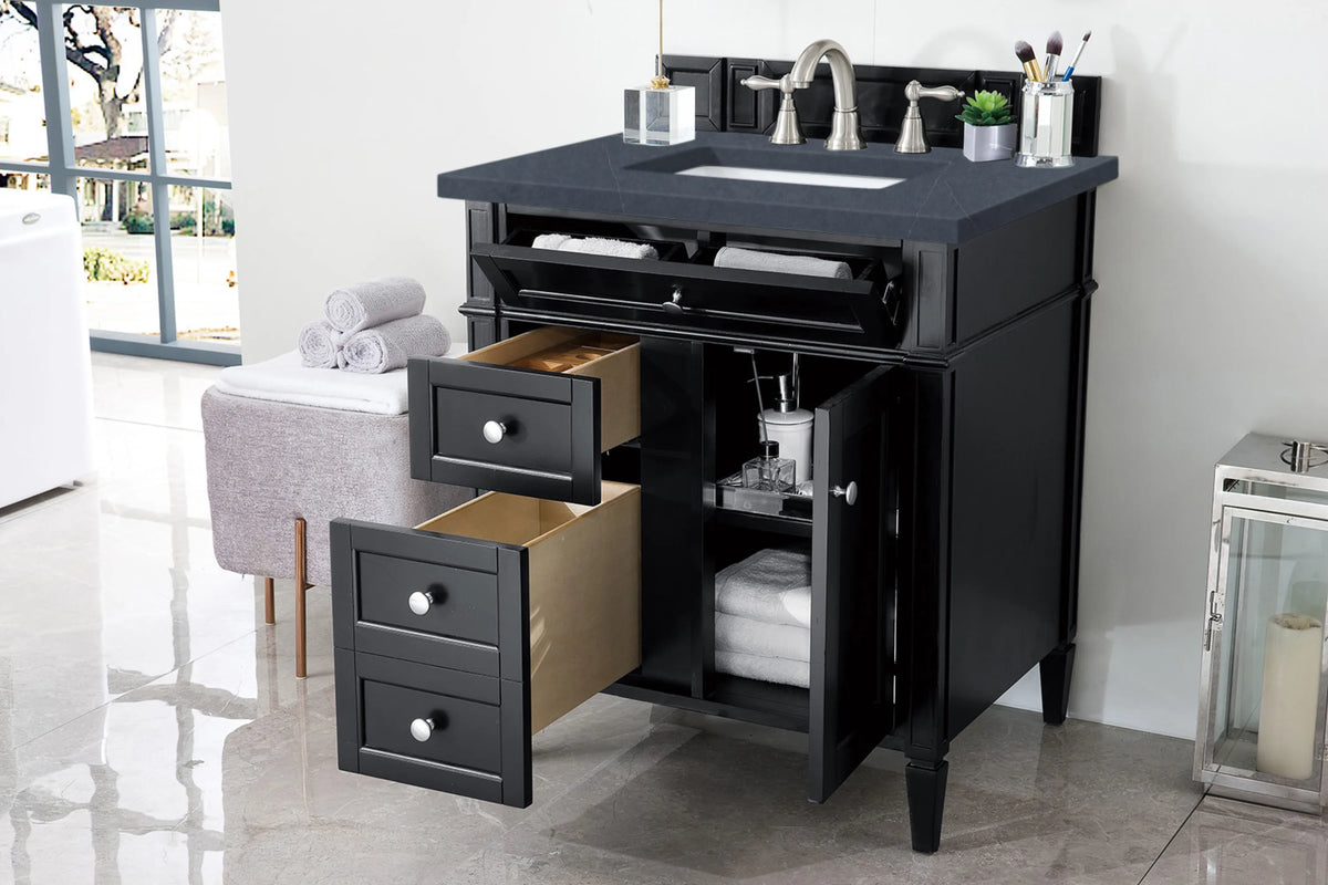 Brittany 30" Single Vanity, Black Onyx, w/ 3 CM Charcoal Soapstone Silestone Top, view 4