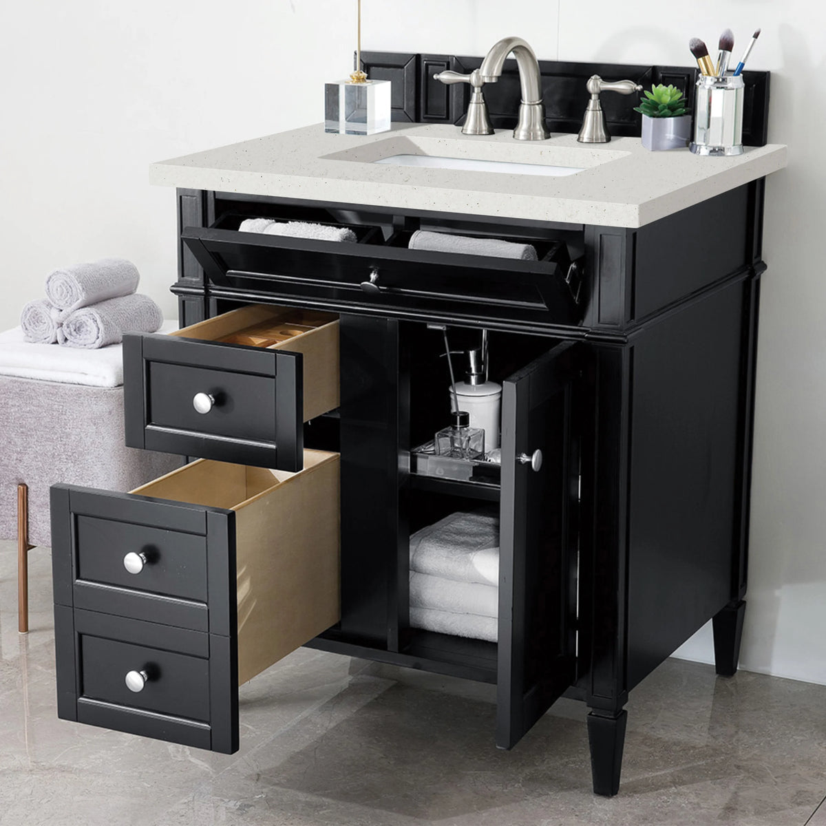 Brittany 30" Single Vanity, Black Onyx, w/ 3 CM Lime Delight Silestone Top, view 4