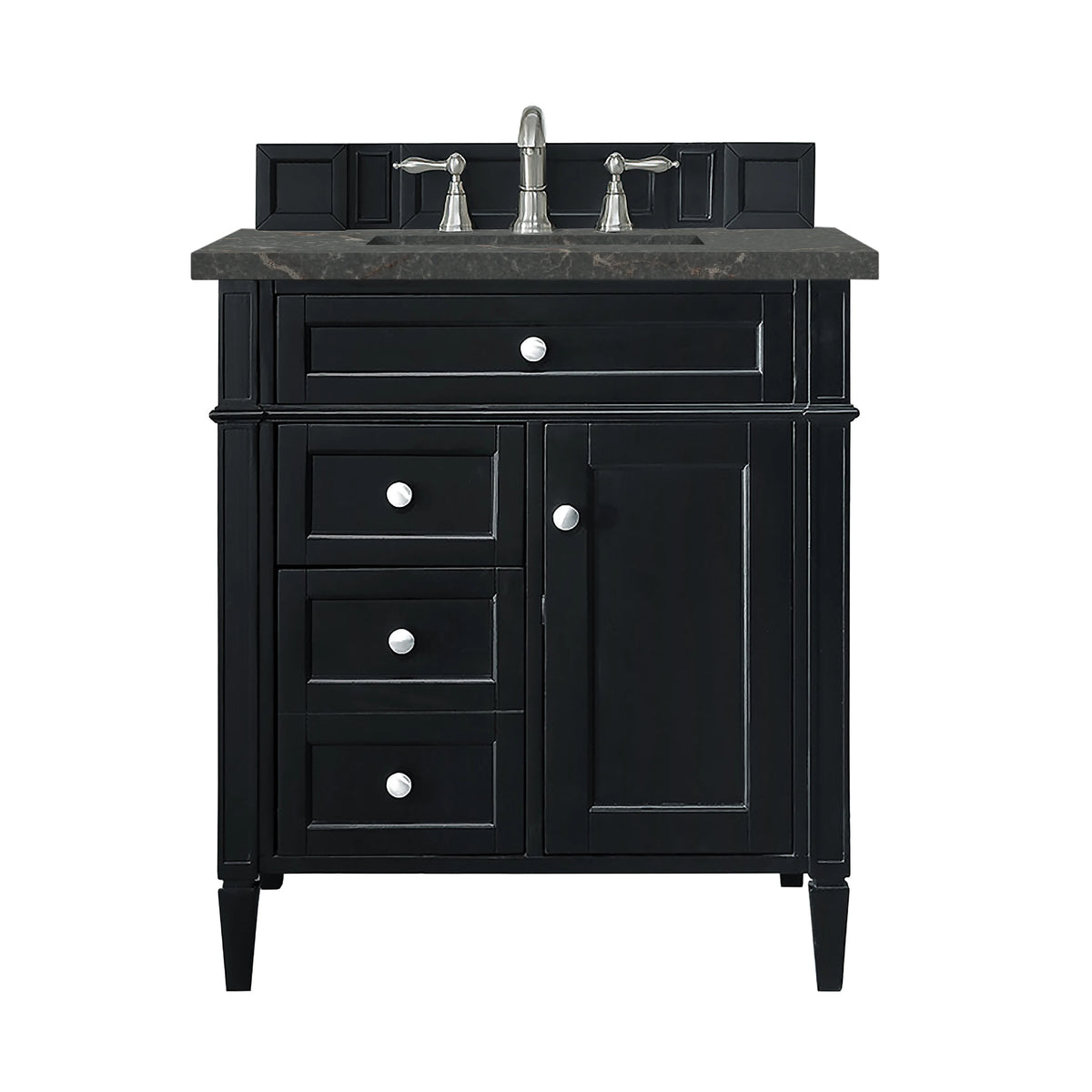 Brittany 30" Single Vanity, Black Onyx, w/ 3 CM Parisien Bleu Silestone Top