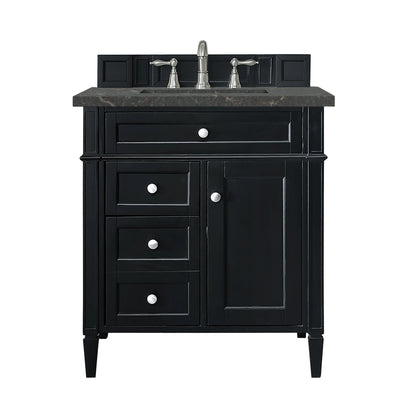 Brittany 30" Single Vanity, Black Onyx, w/ 3 CM Parisien Bleu Silestone Top