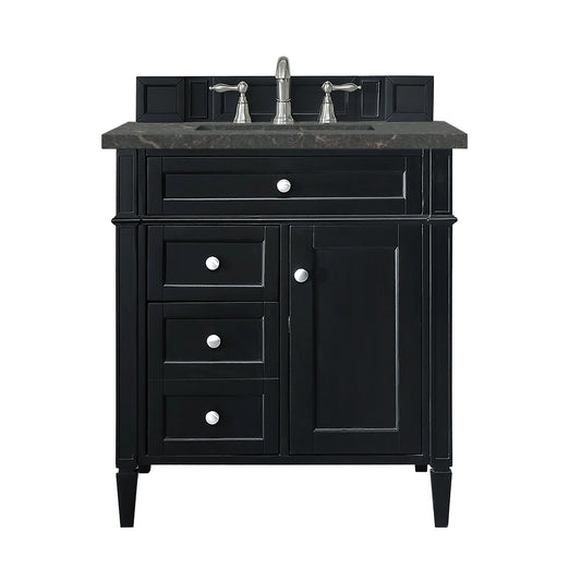 Brittany 30" Single Vanity, Black Onyx, w/ 3 CM Parisien Bleu Silestone Top