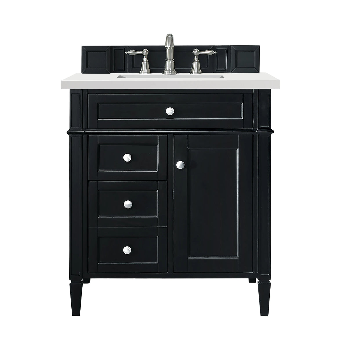 Brittany 30" Single Vanity, Black Onyx, w/ 3 CM White Zeus Silestone Top