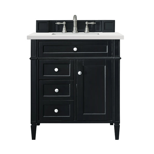 Brittany 30" Single Vanity, Black Onyx, w/ 3 CM White Zeus Silestone Top
