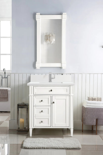 Brittany 30" Single Vanity, Bright White, w/ Single Hole 3 CM White Zeus Silestone Top & Backsplash, view 3