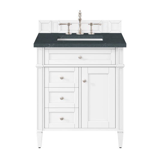 Brittany 30" Single Vanity, Bright White, w/ 3 CM Charcoal Soapstone Silestone Top