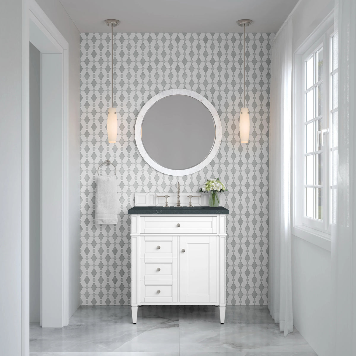 Brittany 30" Single Vanity, Bright White, w/ 3 CM Charcoal Soapstone Silestone Top, view 3