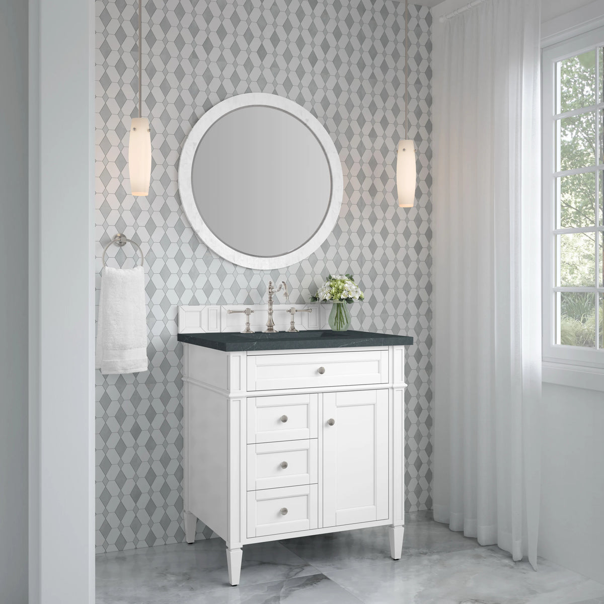 Brittany 30" Single Vanity, Bright White, w/ 3 CM Charcoal Soapstone Silestone Top, view 4