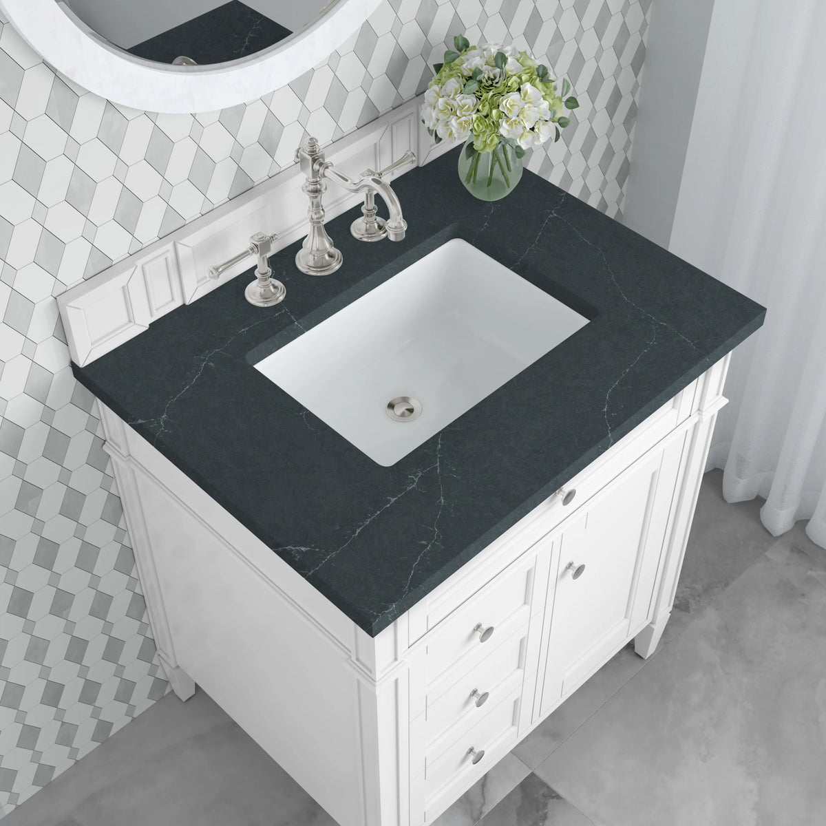 Brittany 30" Single Vanity, Bright White, w/ 3 CM Charcoal Soapstone Silestone Top, view 7