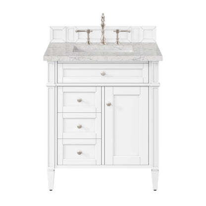 Brittany 30" Single Vanity, Bright White, w/ 3 CM Eternal Jasmine Pearl Silestone Top