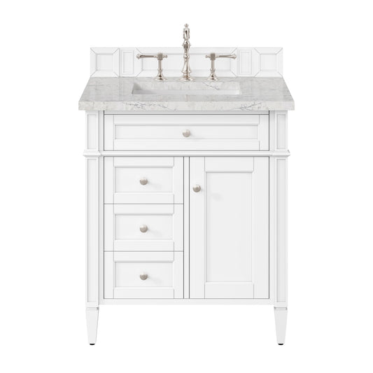 Brittany 30" Single Vanity, Bright White, w/ 3 CM Eternal Jasmine Pearl Silestone Top