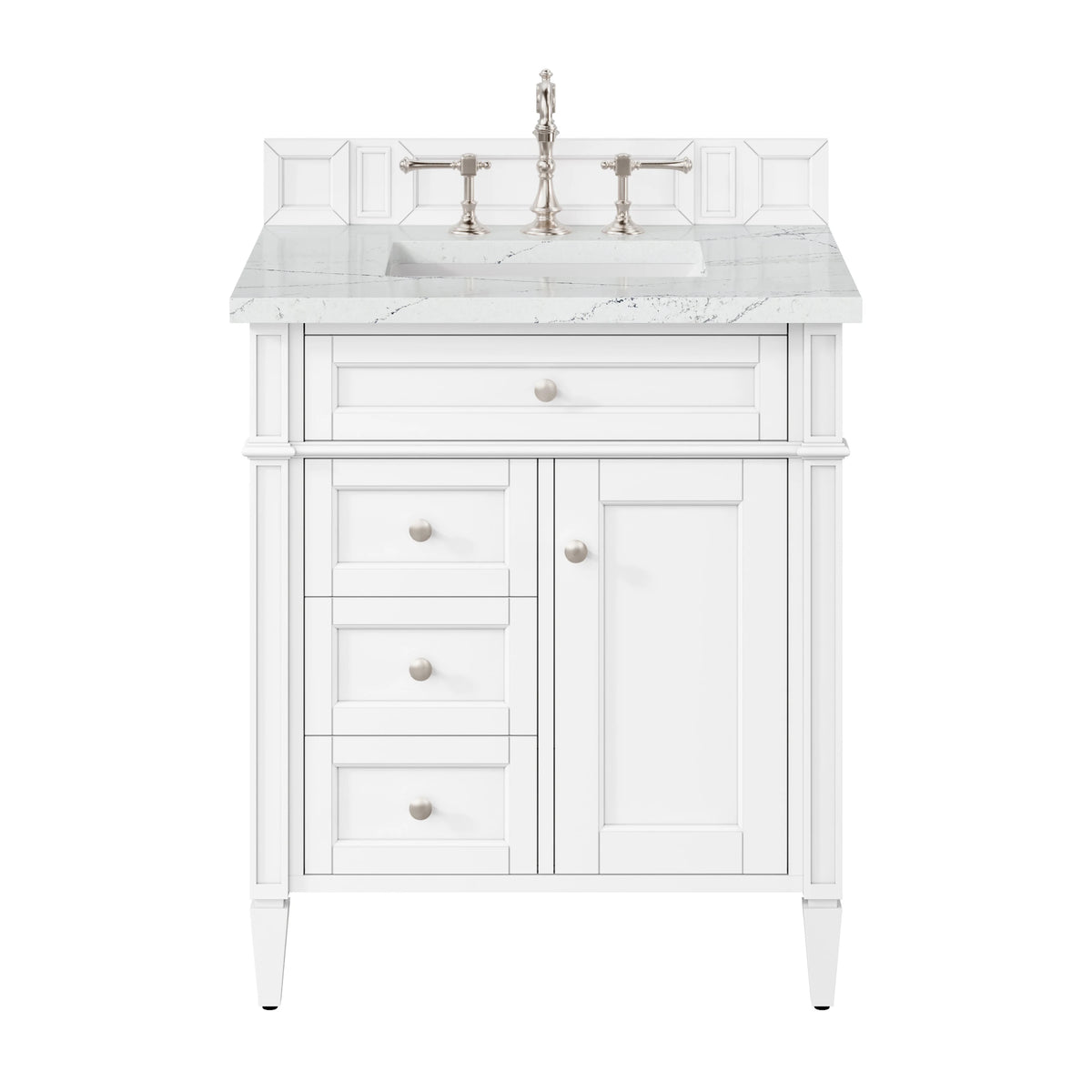 Brittany 30" Single Vanity, Bright White, w/ 3 CM Ethereal Noctis Silestone Top