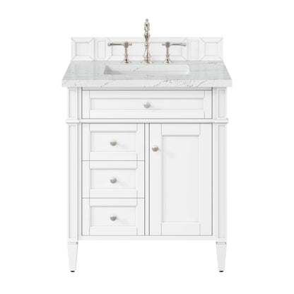 Brittany 30" Single Vanity, Bright White, w/ 3 CM Ethereal Noctis Silestone Top