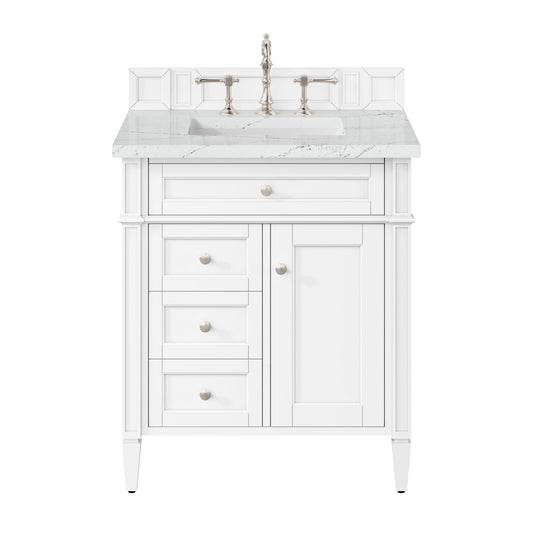 Brittany 30" Single Vanity, Bright White, w/ 3 CM Ethereal Noctis Silestone Top