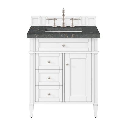 Brittany 30" Single Vanity, Bright White, w/ 3 CM Parisien Bleu Silestone Top