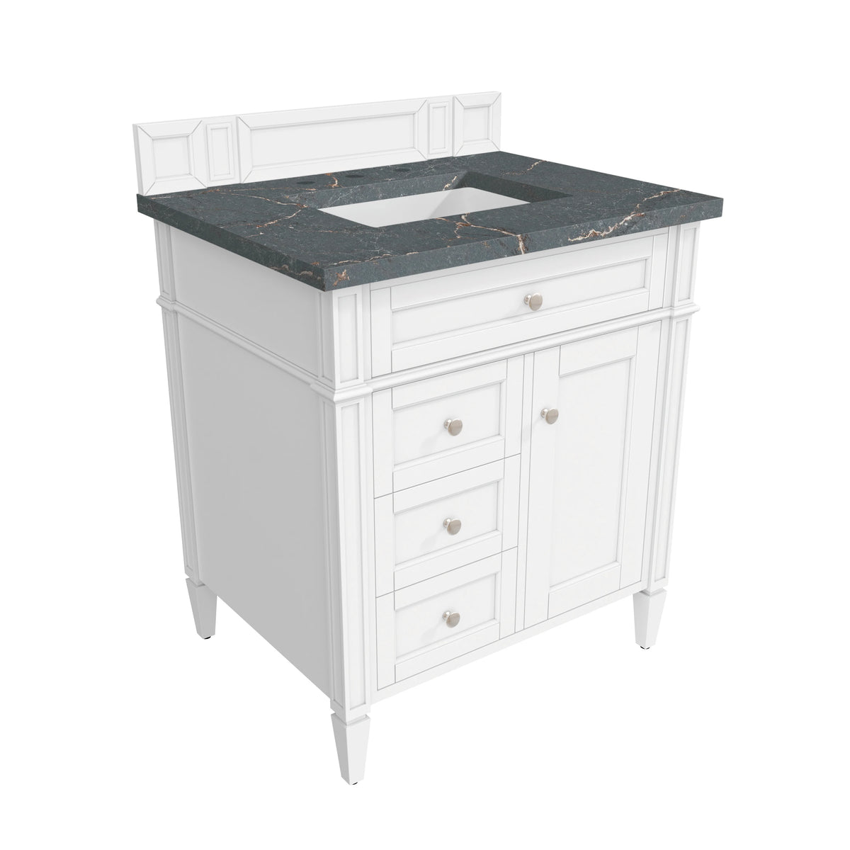 Brittany 30" Single Vanity, Bright White, w/ 3 CM Parisien Bleu Silestone Top, view 8