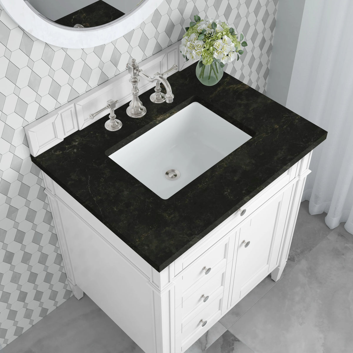 Brittany 30" Single Vanity in Bright White, w/ 3 CM Phantome Eclos Top, view 6