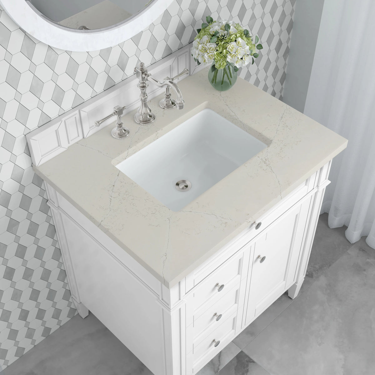 Brittany 30" Single Vanity in Bright White, w/ 3 CM Siberian Silestone Top, view 6